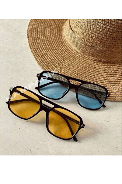 KAMPANİX مجموعة من 2 نظارات شمسية عصرية للجنسين باللون البرتقالي والأزرق للاس...