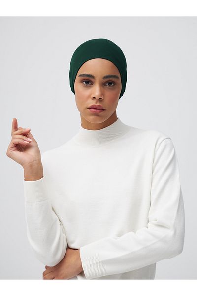 Femple Modest Pine Green Plain Bonnet Underscarf - with Tie