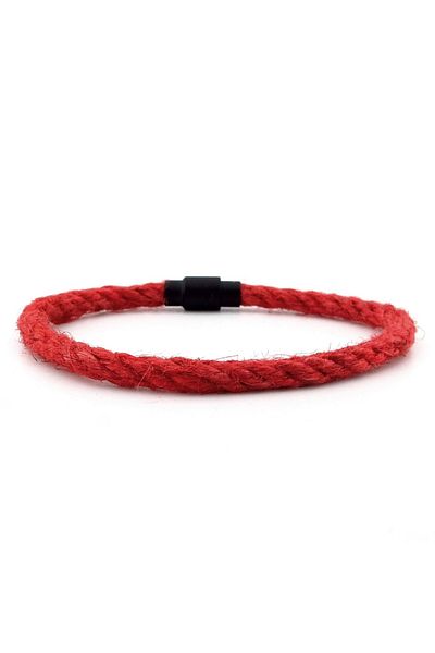 Solfera Men's Bracelet M053A - Red Rope, Black Metal, Single Row Magnet