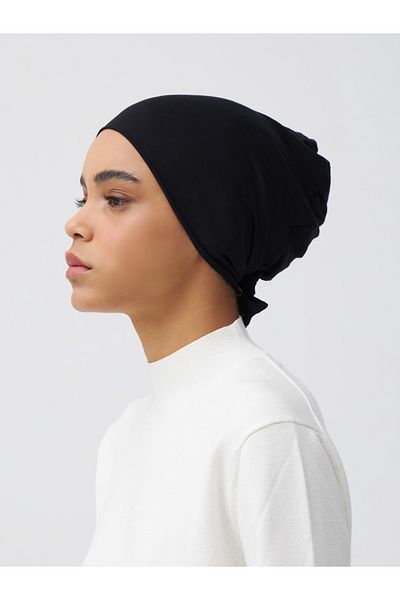 Femple Modest Black Plain Bonnet - Tie-Up Underscarf