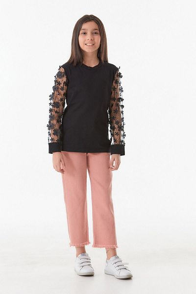 Fulla Moda Glittery Girl's Blouse with Flower Detail on the Sleeves
