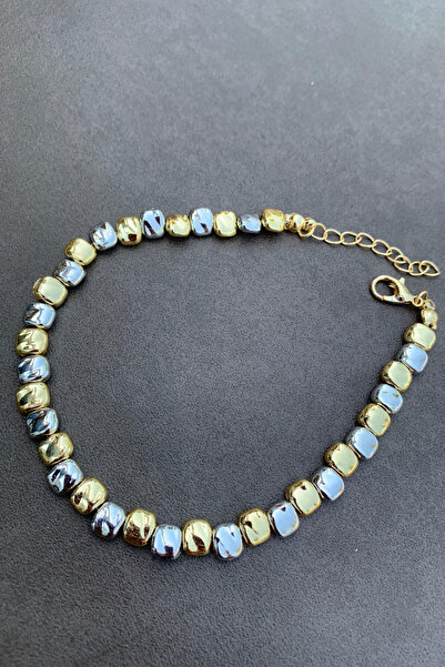 Genel Markalar illys Gold Silver Kare Dövme Plaka Çift Renk Halhal