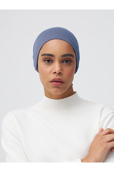 Femple Modest Denim Blue Colored Tied Bonnet Underscarf