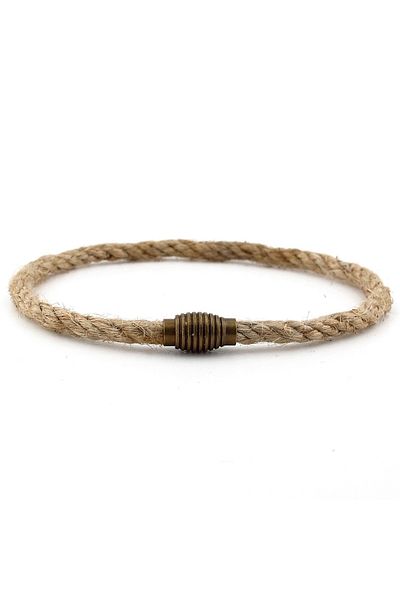 Solfera Men's Bracelet - Cream Color, Thin Rope, Bronze Metal, Magnet Single Row M054C