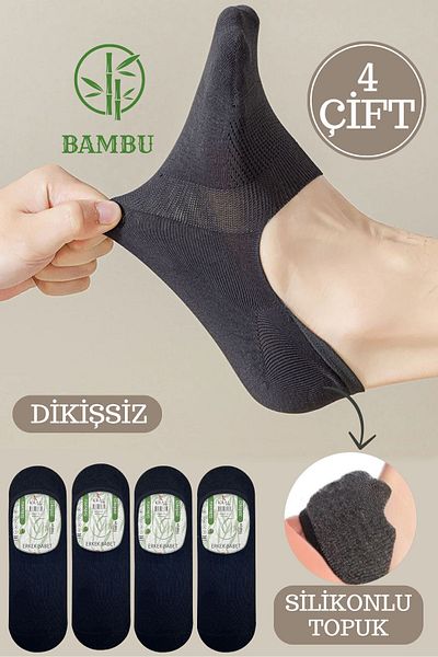 KRAL SOCKS Balerini pentru bărbați fără sudură din bambus - 4 perechi de balerini parfumați din silicon