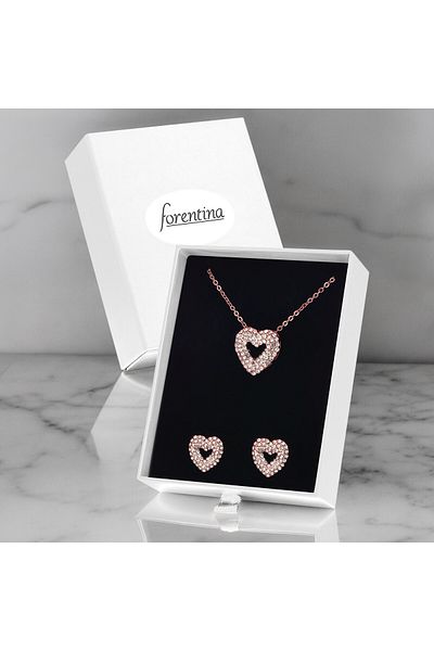 Forentina White Rose Heart Necklace and Earring Set - PS3680