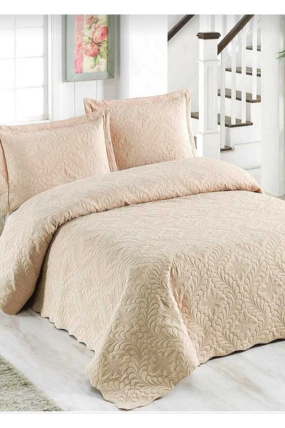 bursa çeyiz 3 Pieces Double Ivy Patterned Microfiber Quilted Bedspread