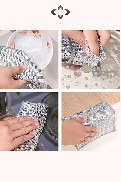 Ecolux 3 Pieces of Inox Wire Cloth - Dish, Difficult Dirt and Kitchen Bathroom Cloth, Double Layer and Multi-Purpose