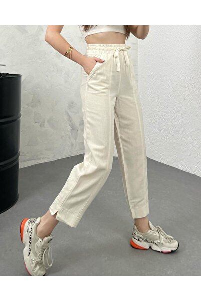 HARMONY GLOBAL Ecru Women's Walking Pants 3875 - Fish Back Detail