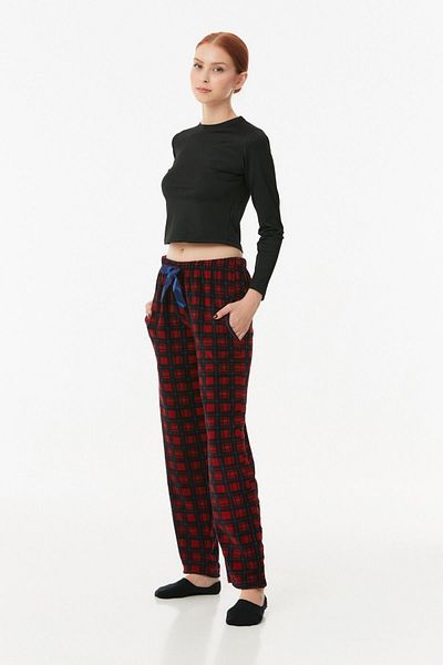 Fulla Moda Pantaloni de pijama din lână cu buzunare cu model în carouri