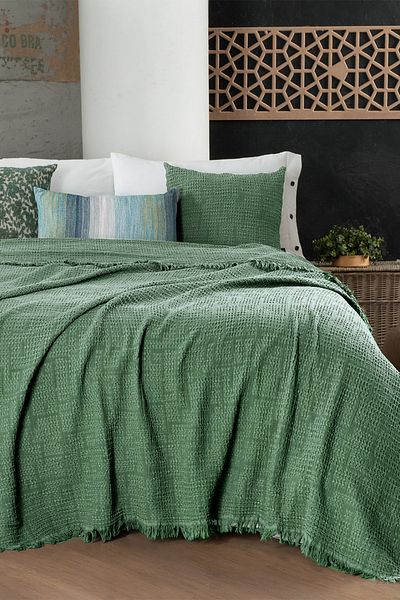 Sarev Light Green Double Cotton Bedspread - Cher