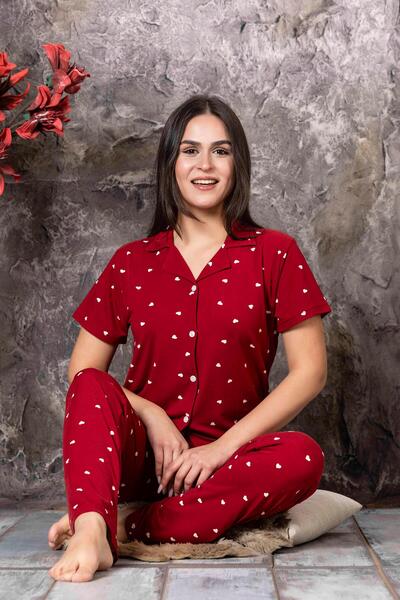 CALİA Kadın Önden Düğmeli Lüx Milan Kumaş Kısa Kol Pijama Takımı YENİ SEZON