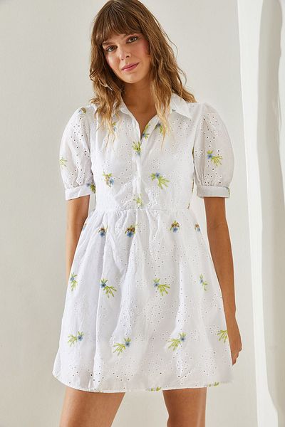 Bianco Lucci Gemustertes Damen-Korbkleid mit Hemdkragen