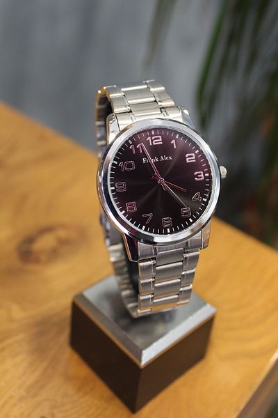 Frank Alex Fa.g11915a.03 Black Color Numeral Dial, Silver Color Steel Cord Men's Wristwatch