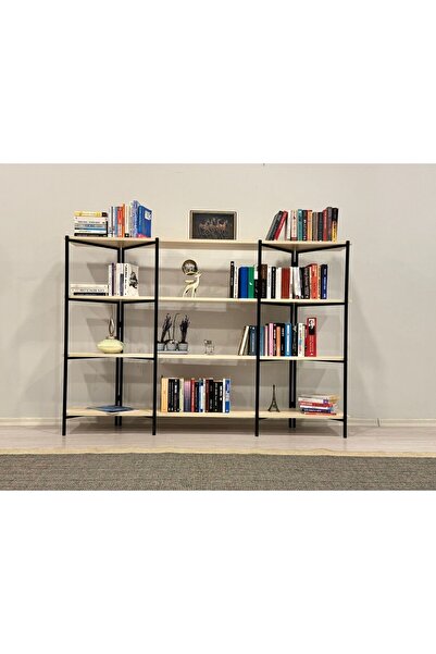 WANDOO Dekoratif Geniş 4 Raflı Metal Kitaplık Dosya Kitap Rafı Ofis Salon Raf...