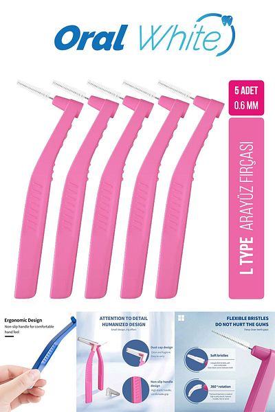 Oral White فرشاة واجهة وردي 0.6 ملم تنظيف برو 5 قطع