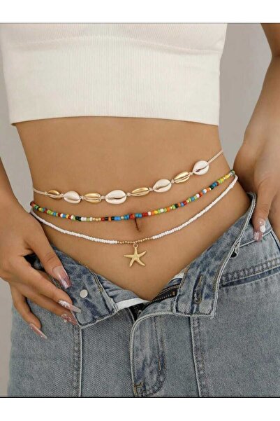 TİAMOND ACCESSORY Deniz Kabuklu ve Renkli Boncuklu Bel Kolyesi Bel zinciri 3'...