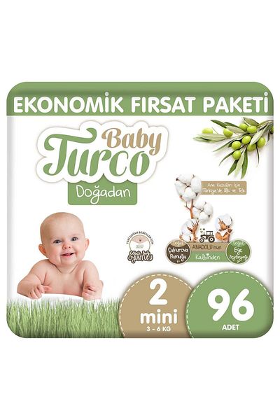 Baby Turco Doğadan حزمة الفرصة الاقتصادية حفاضات الأطفال مقاس 2 ميني 96 قطعة