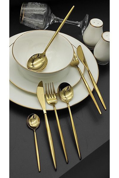 BRONDOFF Ikon 36 Piece (PER 6 PEOPLE) Titanium Gold Fork Spoon Knife Set