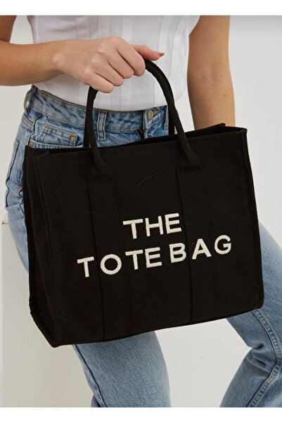 selma demir Kadın Siyah Kanvas Kumaş Tote Bag El Ve Omuz Çantası
