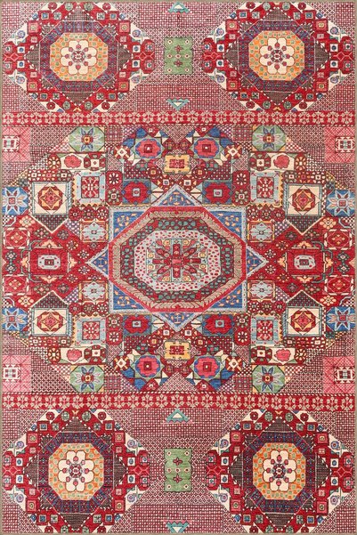 Rugs Modern Halı Covor cu bază țesută, cu model tradițional botanic în roșu, ...