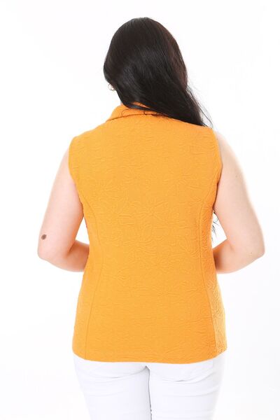 Şans Orange Embossed Pattern Large Size Vest - Front Zip 65N38051