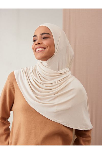 Femple Modest Premium Jersey Shawl - Off White, Ραμμένο στο πηγούνι, Νεανικό-Παιδικό Μέγεθος, Hijab