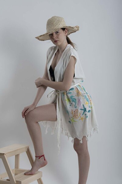 REİNA TEKS Γιλέκο παραλίας Pareo Μπουρνούζι παραλίας με ζωνές Peshtemal Μπουρνούζι παραλίας με υποθαλάσσιο σχέδιο 1 τεμάχιο