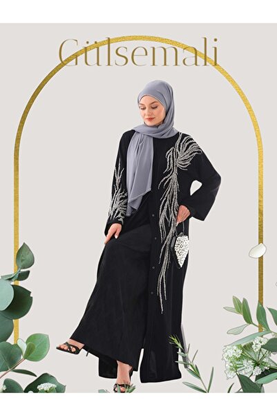 GÜLSEMALİ Lüks Abaya Dubai Ipeği Kumaş Özel Dikim El Işlemeli Abaya Şık Teset...