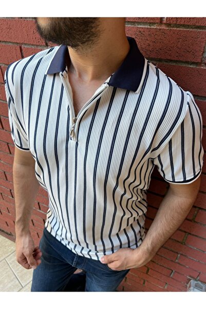 BY İMPALA MODA Guler polo cu nervuri cu jumătate de fermoar Jacquard Kumash