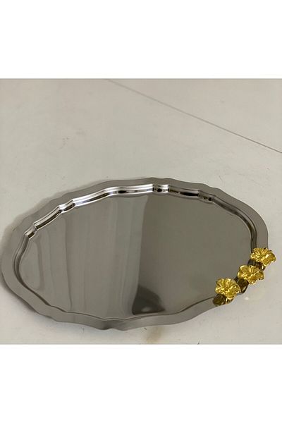 Elzemm store 20*25 CM Stainless Steel - Oval Model Japlon Rose Presentation Tray 1 Piece