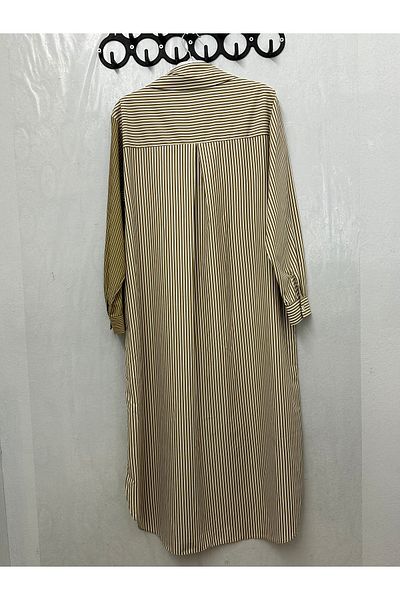 Puane Below the Knee Shirt Collar and Bag Pocket Detailed Long CAMEL TUNIC 10487