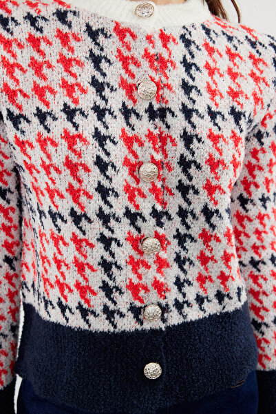 Trendyol Collection Patterned Ecru Knitwear Cardigan - Boucle Yarn, Jacket Look Twoaw24Hi00277