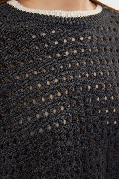 Trendyol Collection Crew Neck Anthracite Knitwear Sweater - Openwork/Hole TWOAW24KZ00740
