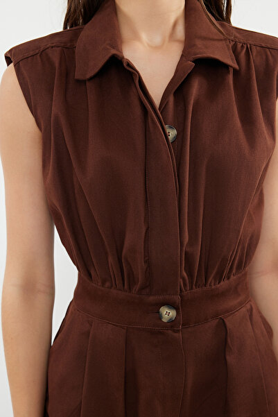 Trendyol Collection Maxi Length Brown Overalls - Shirt Collar, Woven, TWOSS21TU0233