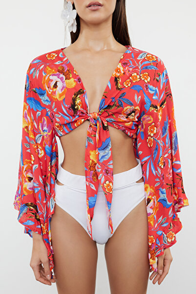 Trendyol Collection TBESS24BZ00012 - Μπλούζα Crop με λουλουδάτο σχέδιο