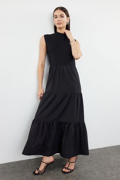 Trendyol Modest Poplin Cotton Black Knitted Sleeveless Dress - TCTSS24EB00268