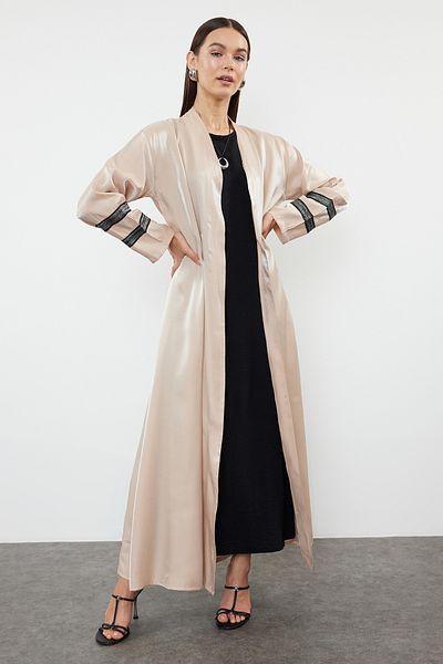 Trendyol Modest Φωτεινό μπεζ κεντημένο μακρυά υφαντό - Καπάκι, Ferace και Abaya TCTSS24KF00004
