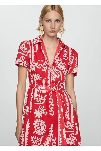 MANGO Woman Stylish Dress with Pattern and Bow