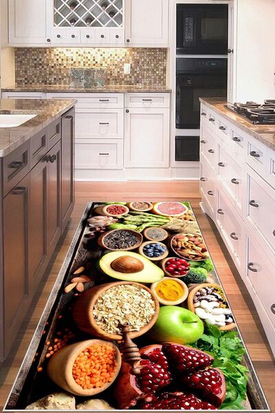 on the clouds Sağlıklı Yiyecekler Desenli Yıkanabilir Kaymaz Taban Leke Tutma...