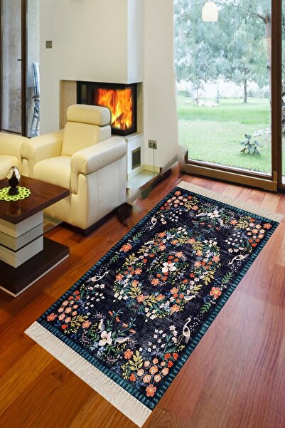 on the clouds Çiçek Desenli Leke Tutmaz Etnik Halı Dijital Baskı Halı