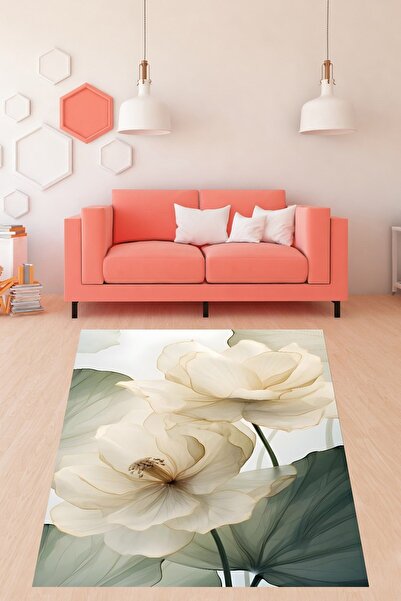 on the clouds Gül Desenli Minimalist Yıkanabilir Kaymaz Taban Leke Tutmaz Sal...