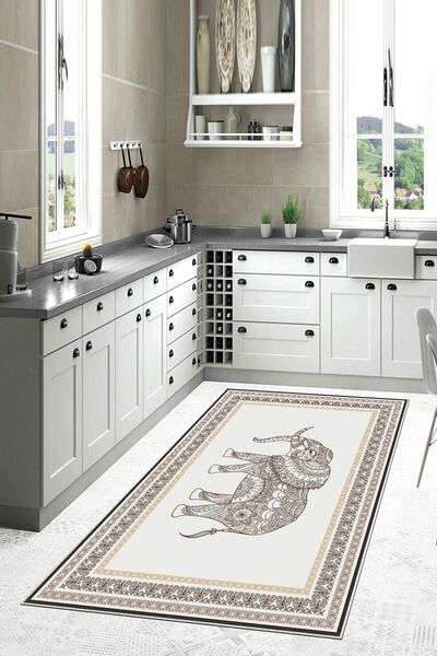 on the clouds Etnik Fil Desenli Yıkanabilir Kaymaz Taban Leke Tutmaz Mutfak H...