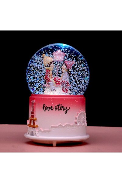 hediyesahibi Tatlı Sevgililer Kar Püskürten Büyük Boy Işıklı Ve Müzikli Kar K...