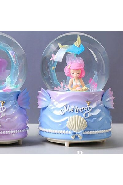 hediyesahibi Deniz Kızı Temalı Orta Boy Müzikli Işıklı Kar Küresi