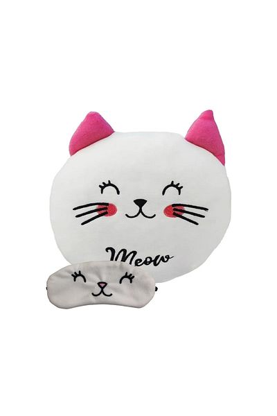 keyfimshop Cute Cat Fleece Pillow 35*35cm with Eye Patch Gift