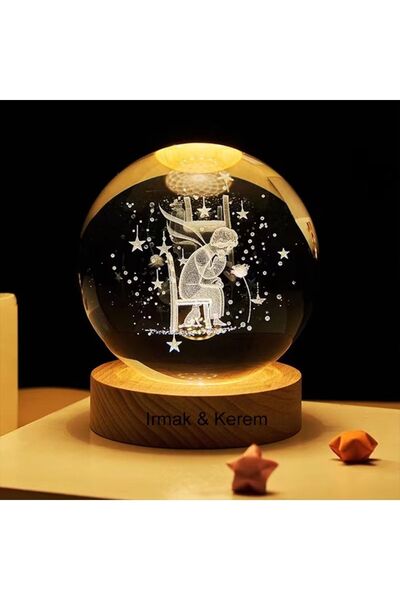 CornerShop Kişiye Özel Işıklı Ahşap Kaideli Küçük Prens Cam Küre 8cm*6cm