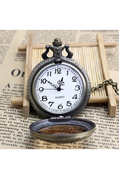 hediyesahibi ساعة جيب بسلسلة كوارتز بغطاء زجاجي ريترو