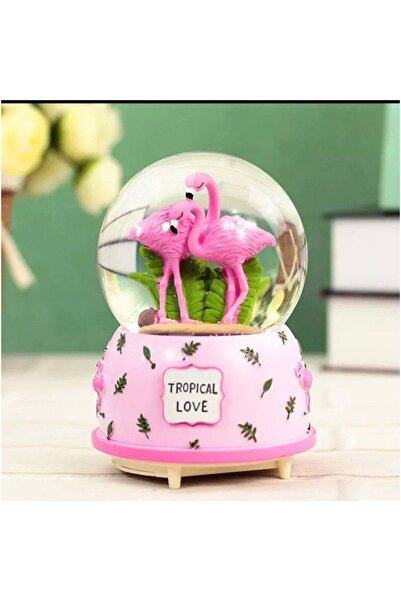 hediyesahibi Flamingo Büyük boy Müzikli Işıklı Püskürmeli Kar Küresi