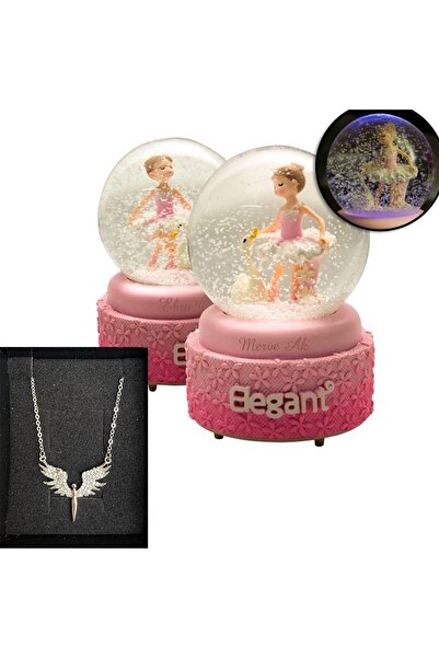 hediyesahibi Balerin Kız Işıklı Müzikli Kar Küresi Ve Melek Kolye
